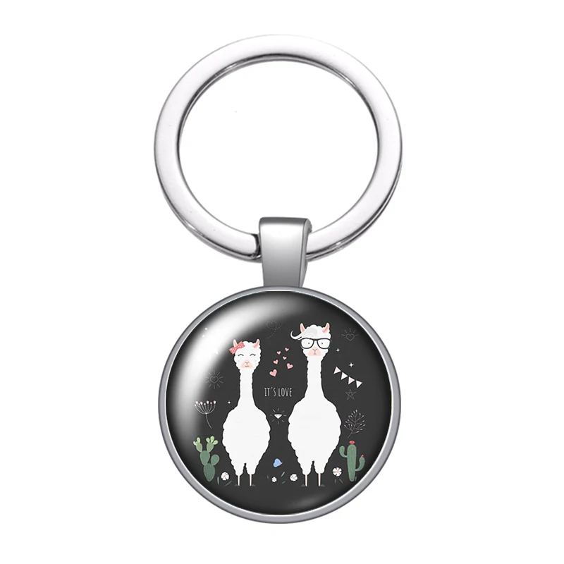 Альпака NO PROB LLAMA стеклянный выпуклый брелок сумка автомобильный брелок кольцо держатель Подвески Серебристый Брелок для ключей для мужчин и женщин Подарки - Цвет: ZB1043-04