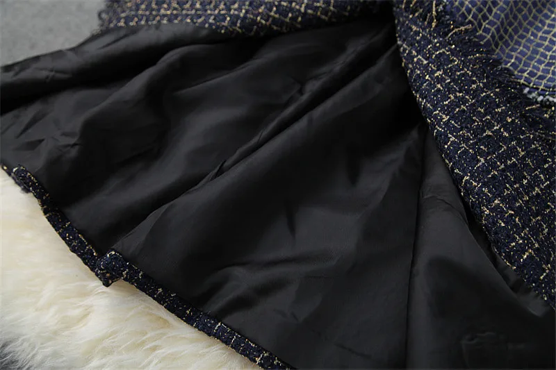Runway Fashion Winter Tweed Woolen Jackets and Coats Women Turn Down Neck Plaid Vintage Long Wool Blend Overcoat Outerwear