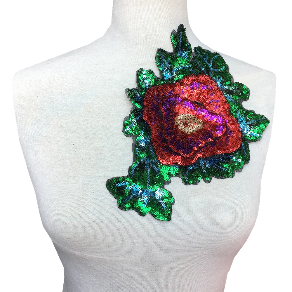 Rose Sequin Embroidery Patch 3d Flower Applique Embroidered Patches For Clothing Parches Bordados Para Ropa Sew On AC1523 | Дом и сад