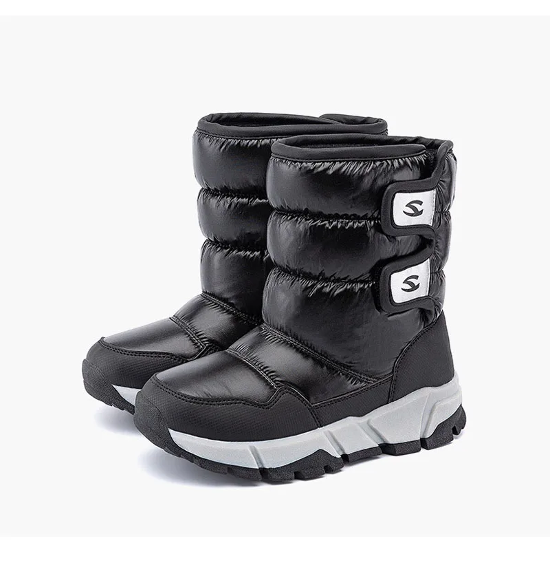 Black Boots Детские теплые ботинки для русской зимы мягкие теплые ботинки для девочек и мальчиков водонепроницаемые ботинки из искусственной кожи на год для школы-30 градусов - Цвет: Black Boots