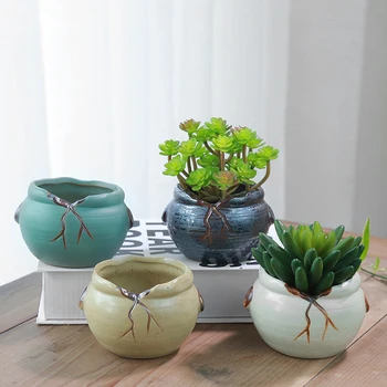 

Mini Thumb Flower Pot Retro Crease Plants Pots Home Decoration Accessories Desk Decor Vase Figurine Wholesale Fairy Garden Decor