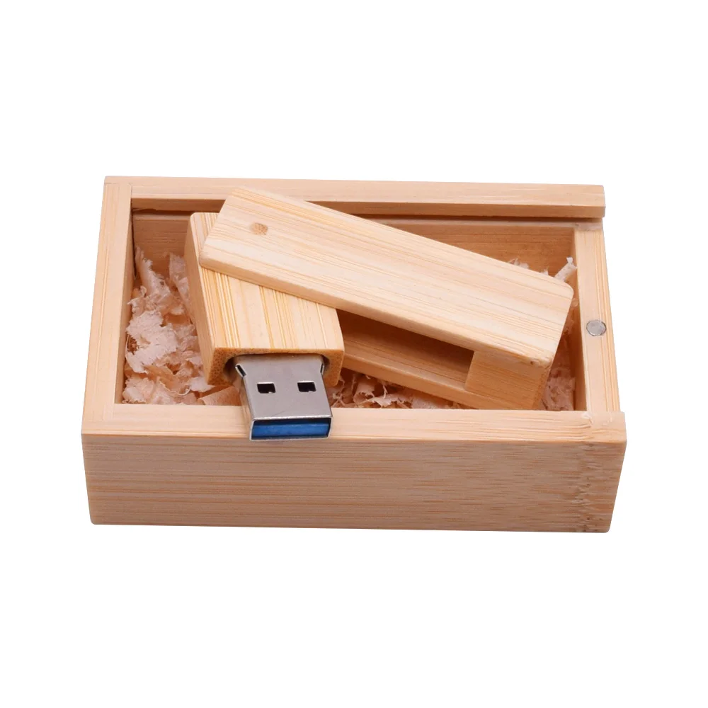 Пользовательский логотип деревянный вращающийся USB флеш-накопитель 64 ГБ 32 ГБ 16 ГБ флеш-накопитель 8 Гб USB 3,0 карта памяти фотография свадебный подарок - Цвет: Bamboo with box