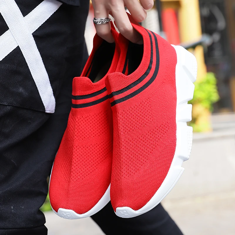 Осенняя спортивная обувь унисекс для бега без шнуровки; мужские кроссовки; красные женские Прогулочные кроссовки; брендовая дизайнерская