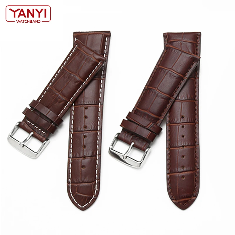 Men's Genuine Leather Alligator Grain Watch Strap with Pin Buckle Clasp, 22mm-28mm Adjustable Bracelet
