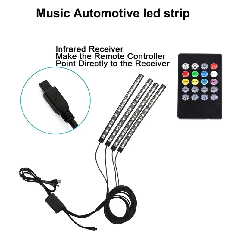 4XDC12V 12 светодиодный USB беспроводной музыкальный пульт 8 цветов RGB автомобильные Внутренние огни