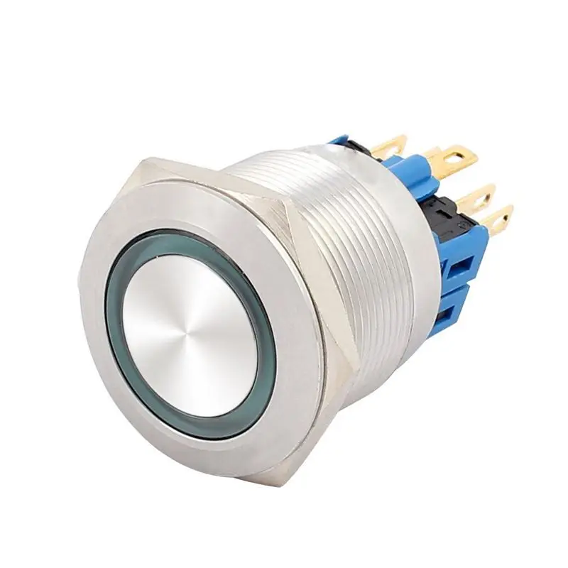 

Botique-AC 5A 220V 25mm 0.98 inch Mounting Thread Flat Round 1NO 1NC DPST Latching Stainless Steel Metal waterproof Push Button