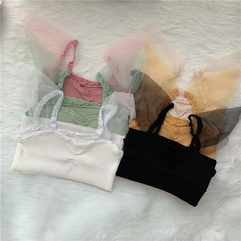 Женские трикотажные модные безрукавки женские кружевные майки сексуальный женский с открытыми плечами Короткие топы Camisole