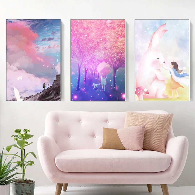 

paint by number art painting by numbers Hand-paintedAnime cartoon cute dreamy girl heart home corridor decorative painting