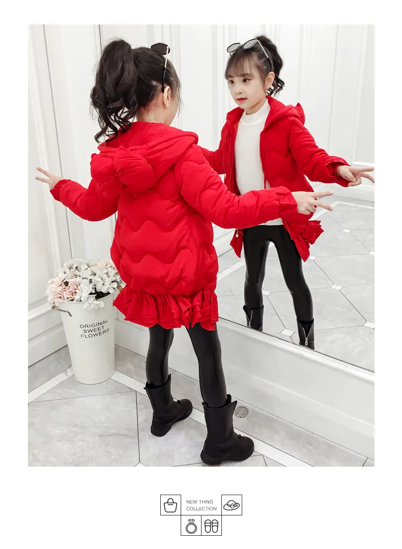 Fashion Princess Winter Jacket Girl Cute Bow Jacket Jacket Long Cotton Down Jacket Girl Fishtail Coat Snowsuit 3-10 Years
