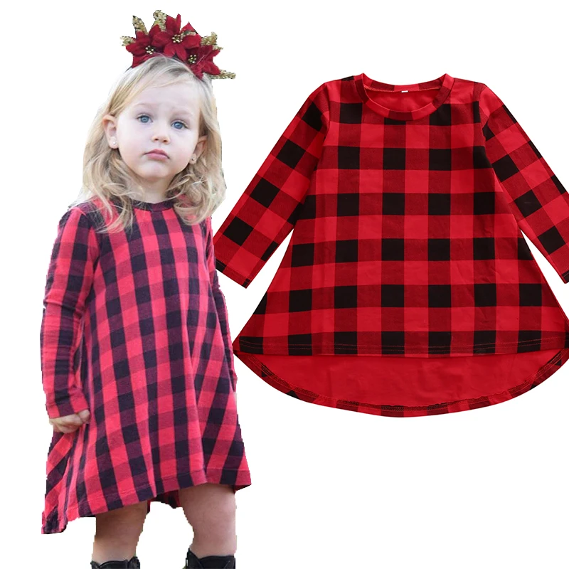 Girls Summer Babies Long Sleeve Plaids Dress NEW Baby Kids Girl Checked