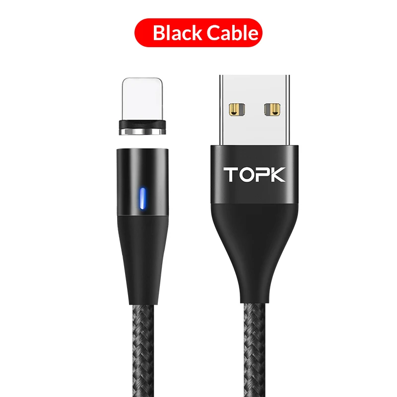 Black Магнитный usb-кабель TOPK type C для быстрой зарядки данных 8-контактный кабель для iPhone магнитное зарядное устройство Micro usb 5pin кабель для samsung note8 - Цвет: Black