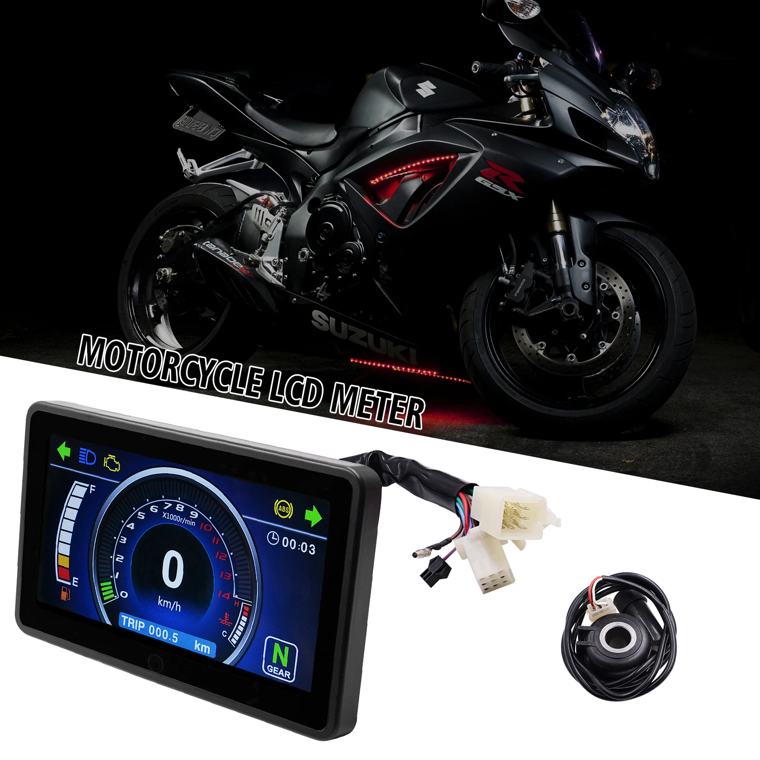 

Motorcycle Universal Full Digital LCD Display Multi-function Instrument Cluster Replaceable 12V Speedometer Display Instrument