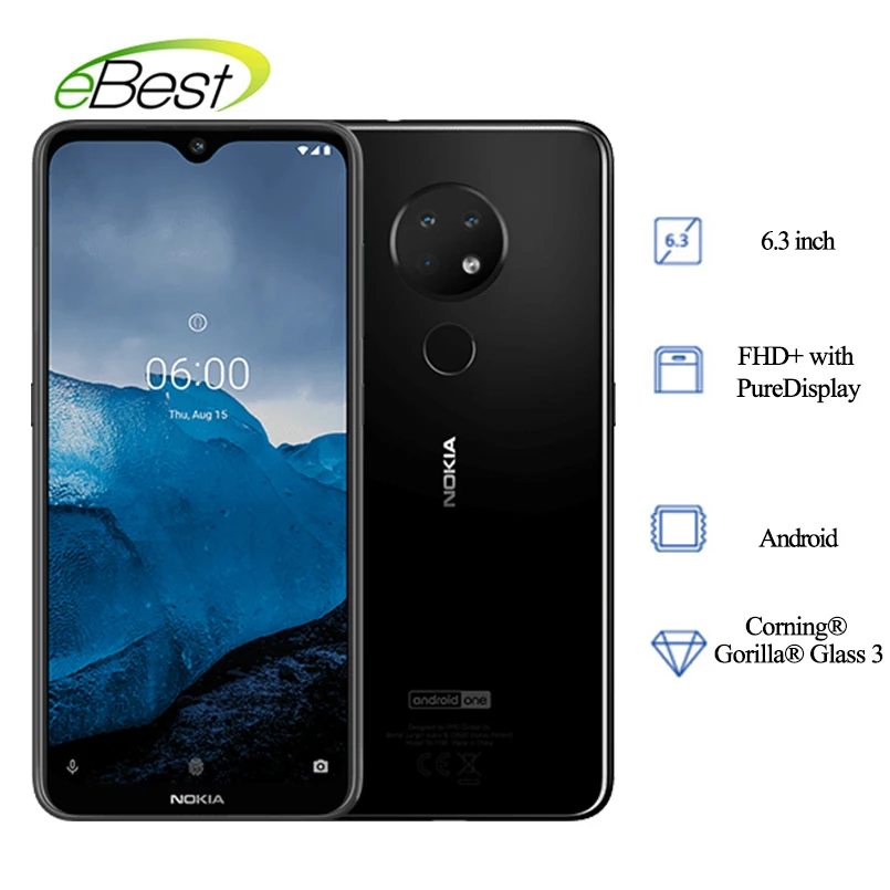 Смартфон NOKIA 6 2 дюйма 3 ГБ 32 Bluetooth 5 0 Snapdragon 636 USB Type-C фронтальная камера 8 Мп Android |