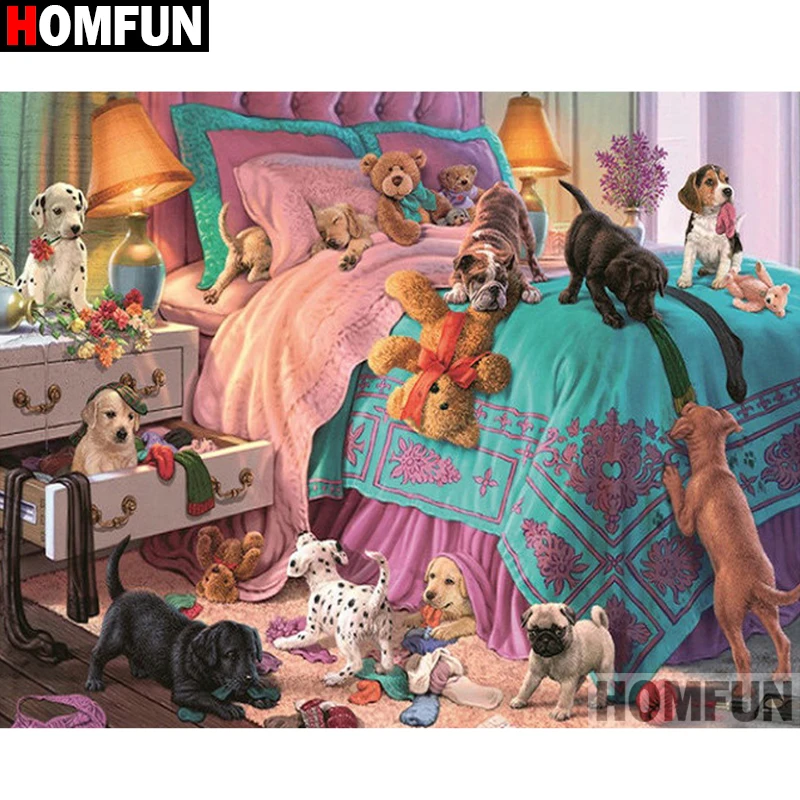 Алмазная 5D картина HOMFUN животное собака кровать с полными квадратными/круглыми