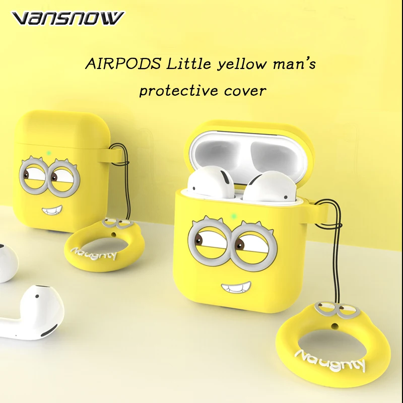 

New Silicone Earphone Case for Apple Airpods Charging Box for Airpods Case minions with Anti-lost Rope for Airpods Accessories