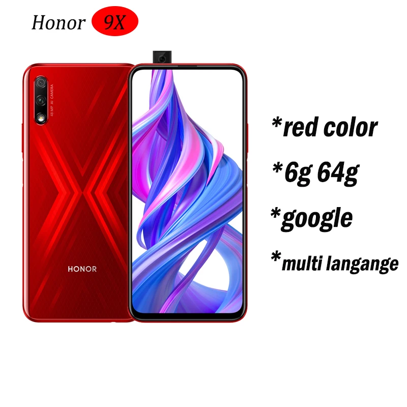 9x 6G64 red Honor 9x 9x pro, смартфон Kirin 810, четыре ядра, 6,59 дюймов, полный экран, 48мп, две камеры, 4000 мАч, GPU Turbo, мобильный телефон - Цвет: 9x 6G64 red