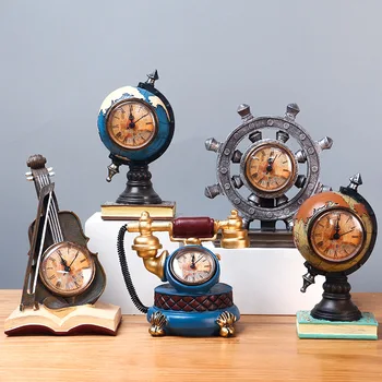 

European Retro Desk Clock Globe Modeling Clock Desk Creativity Decoration Multifunction Mini Chic Jewelry Crafts Holiday Gift