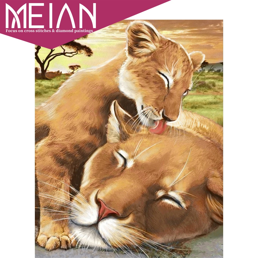2020 Meian Lion 5D DIY Алмазная картина животное вышивка крестом Лев Вышивка Полный