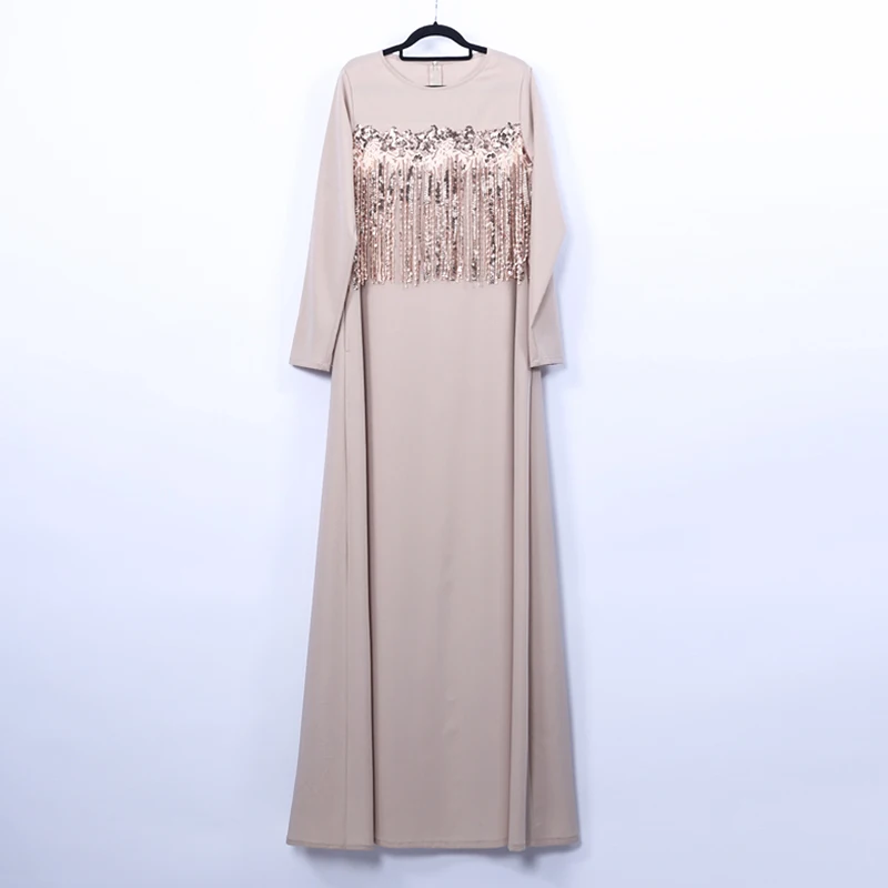 Beige dress Abaya Турецкий Арабский мусульманское платье кафтан пакистанское исламское платье хиджаб Eid Qatar Caftan Tesettur Elbise vestidos robe Longue - Цвет: Beige dress