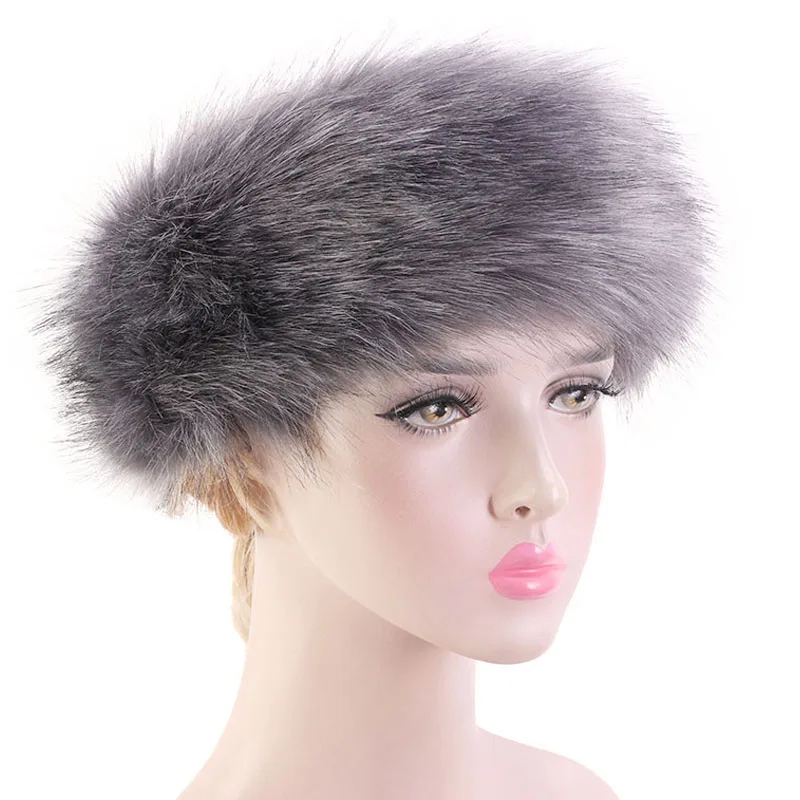 

Winter Warm Faux Fur Headband Plush Earmuffs Imitation Fox Fur Empty Top Hat Men Women Wide Hair Band Hair Accessories
