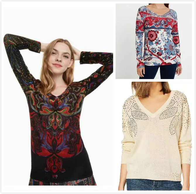 Spanish Slim Fashion Print Knitwear Gold and Silver Silk Soft Base Sweater | Женская одежда