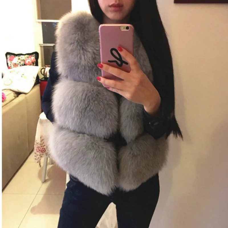 Жилет из искусственного меха без рукавов, зимнее плотное пальто для женщин, новая модная повседневная куртка, теплая тонкая верхняя одежда из искусственного лисьего меха, женский зимний жилет