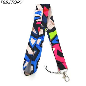

12Pcs Geometric Pattern Lanyard for Keys ID Card Pass Badge Holder Mobile Phone Straps Boys Girls Hang Rope Lanyard Keychain