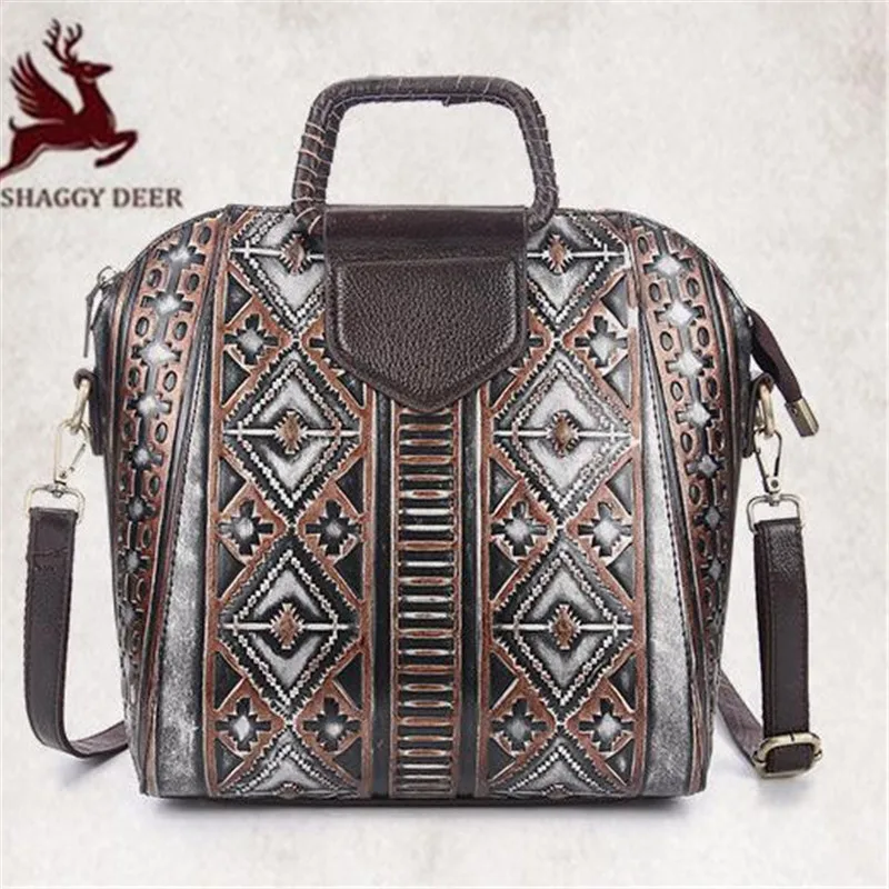 

New Embossing Flowers Quality Genuine Leather Handbags Fashion High-end Leisure Shoulder Bags