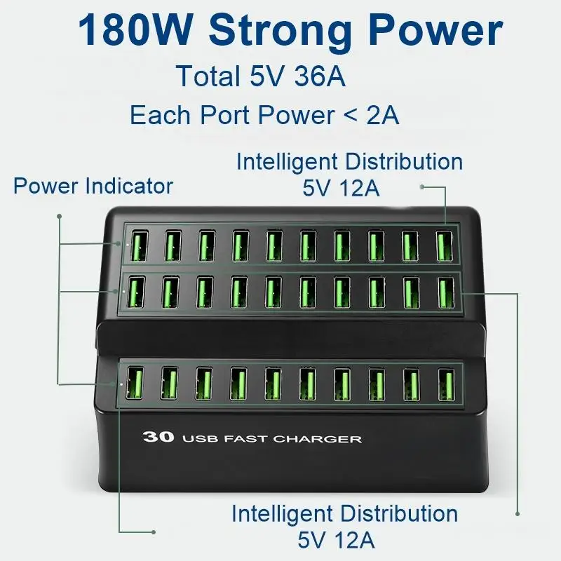 180 Вт Мульти USB зарядное устройство 30 портов Usb быстрое зарядное устройство для Iphone X 8 11 быстрая зарядная станция для samsung S10 huawei mate 30 pro