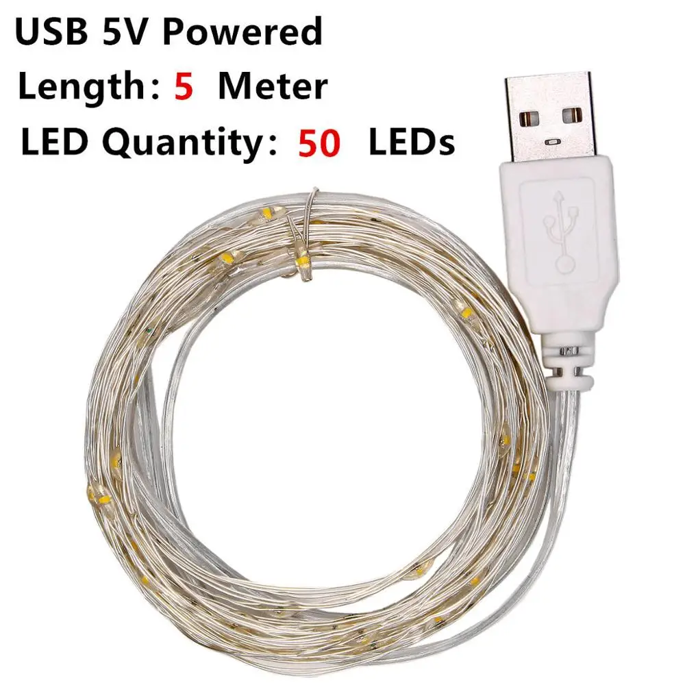 USB 5v праздничные сказочные огни гирлянда на батарейках светодиодный гирлянды украшения Рождество открытый гирлянда рогатки шторы мишура - Испускаемый цвет: 5M Powered by USB
