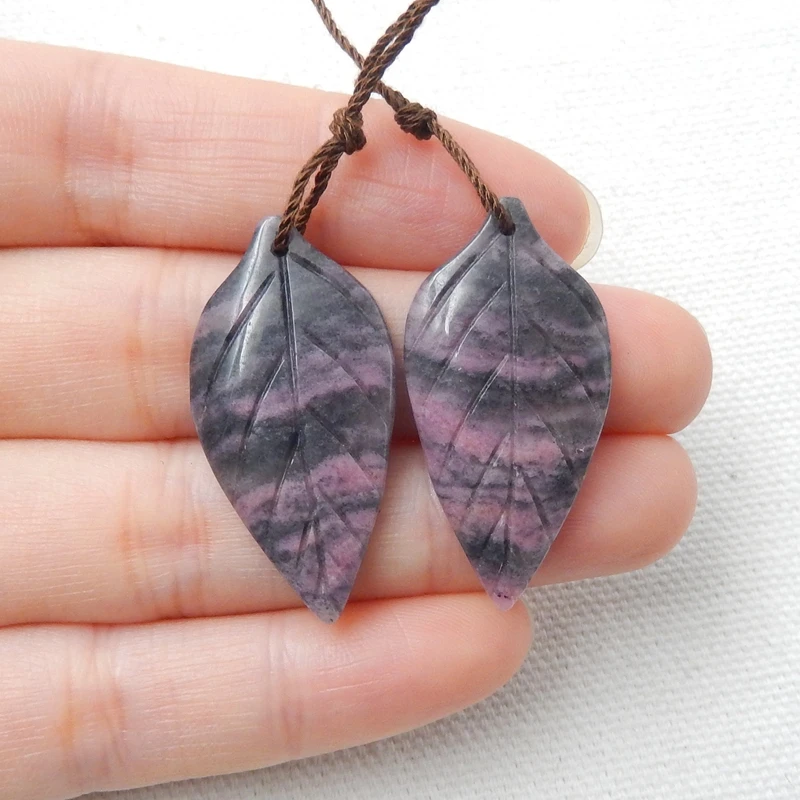 Распродажа 1 пара серьги с натуральным камнем родонит Резные листья драгоценные
