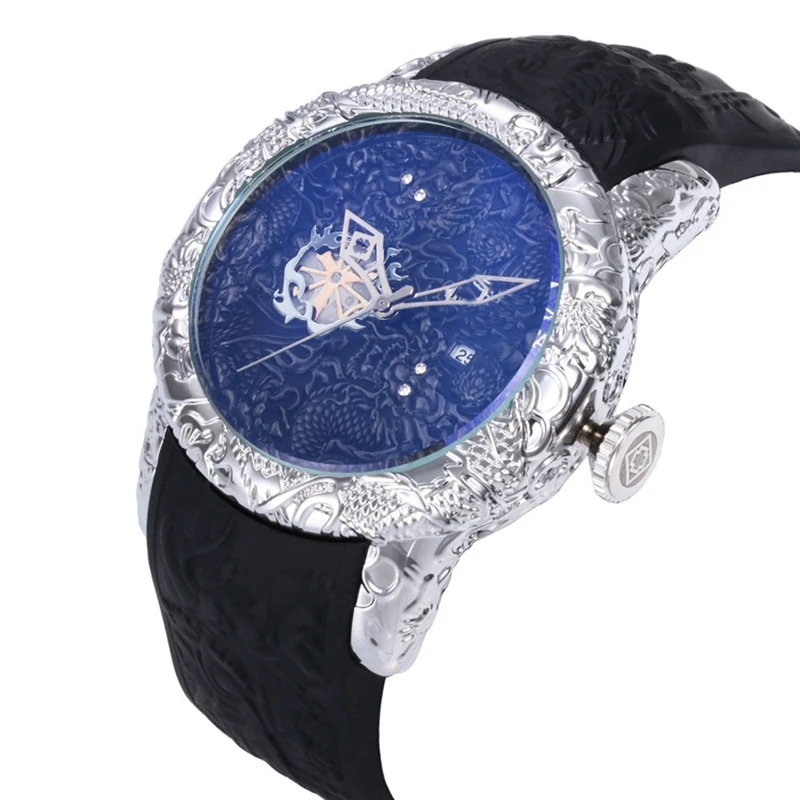 

Luxury Brand 3D Engraved Dragon Men Watches Waterproof AAA Sports Quartz Watch for Men Wrist Watch montre homme