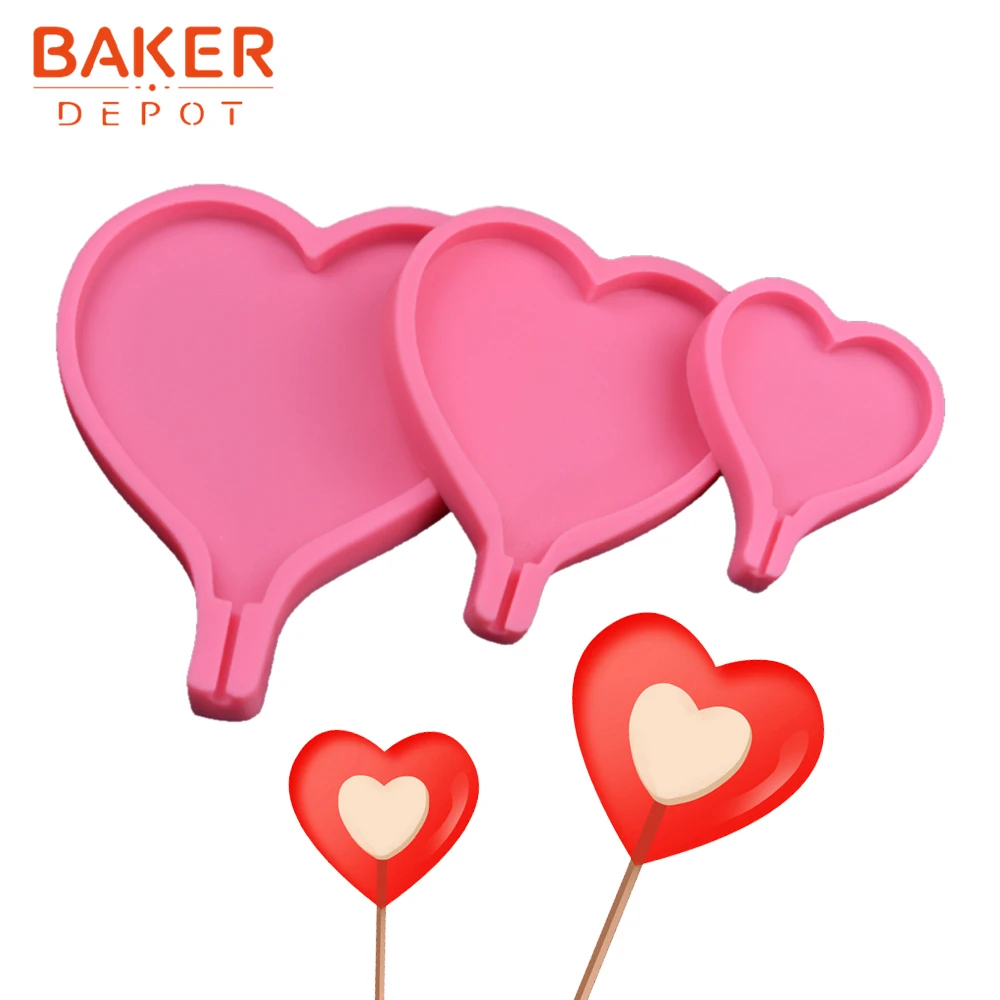 BAKER DEPOT big Silicone Mold for Lollipop heart chocolate candy lolly form Cake Pastry Decoration Tool DIY valentine birthday | Дом и сад