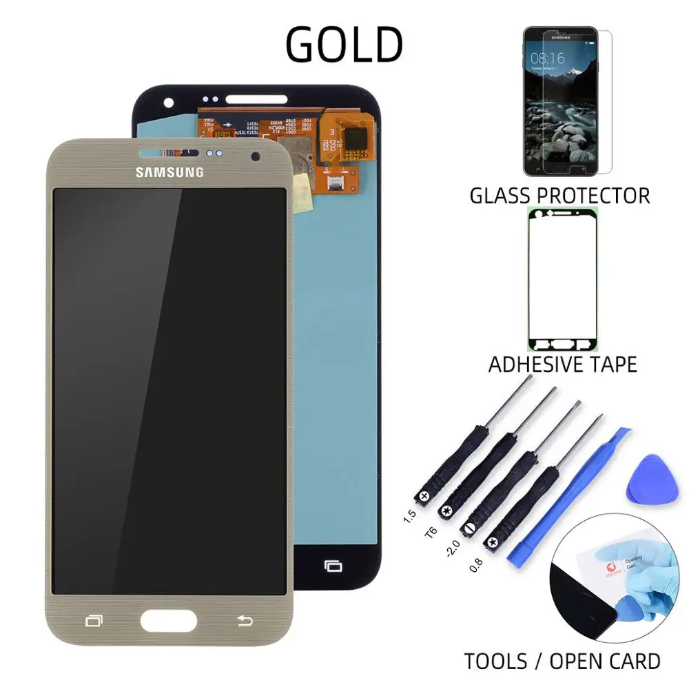AMOLED Дисплей для SAMSUNG Galaxy E5 E500 E500M E500F E500H LCD в сборе с тачскрином 5.0" черный белый - Цвет: Gold No Frame