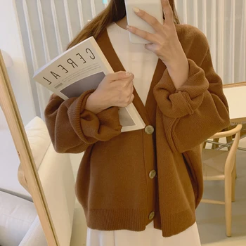 

New 2020 Autumn Winter Women's V-Neck Buttons Cardigans Oversize Fashionable Korean Lady Knitwears