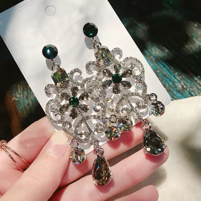 MENGJIQIAO Винтажный Дворцовый стиль цветок кристалл Pendientes Mujer Moda массивные Висячие серьги вечерние ювелирные изделия