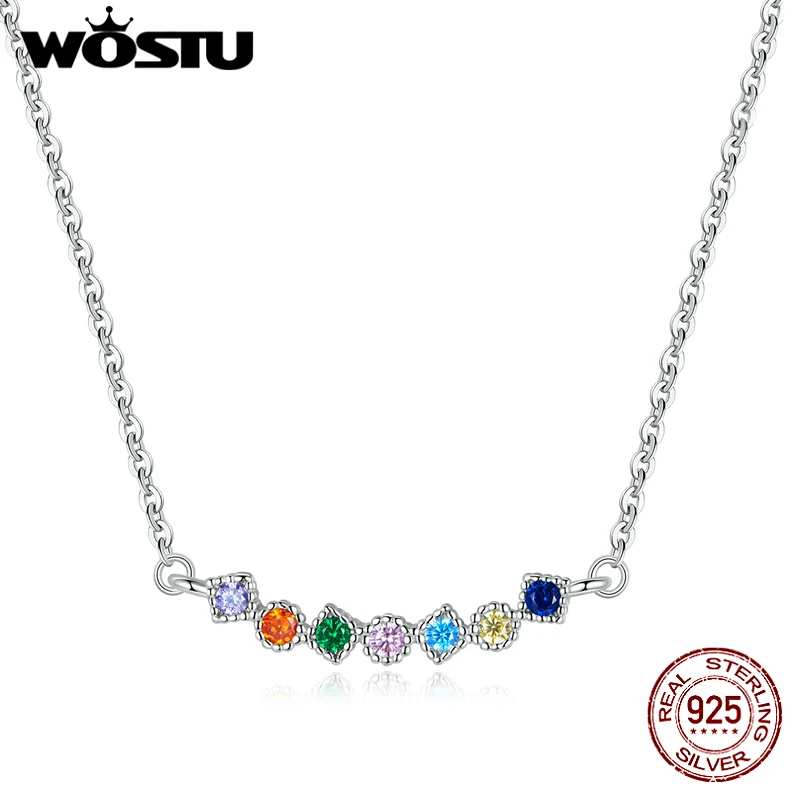 Wostu 100 Original 925 Sterling Silver Rainbow Necklace Pendant For