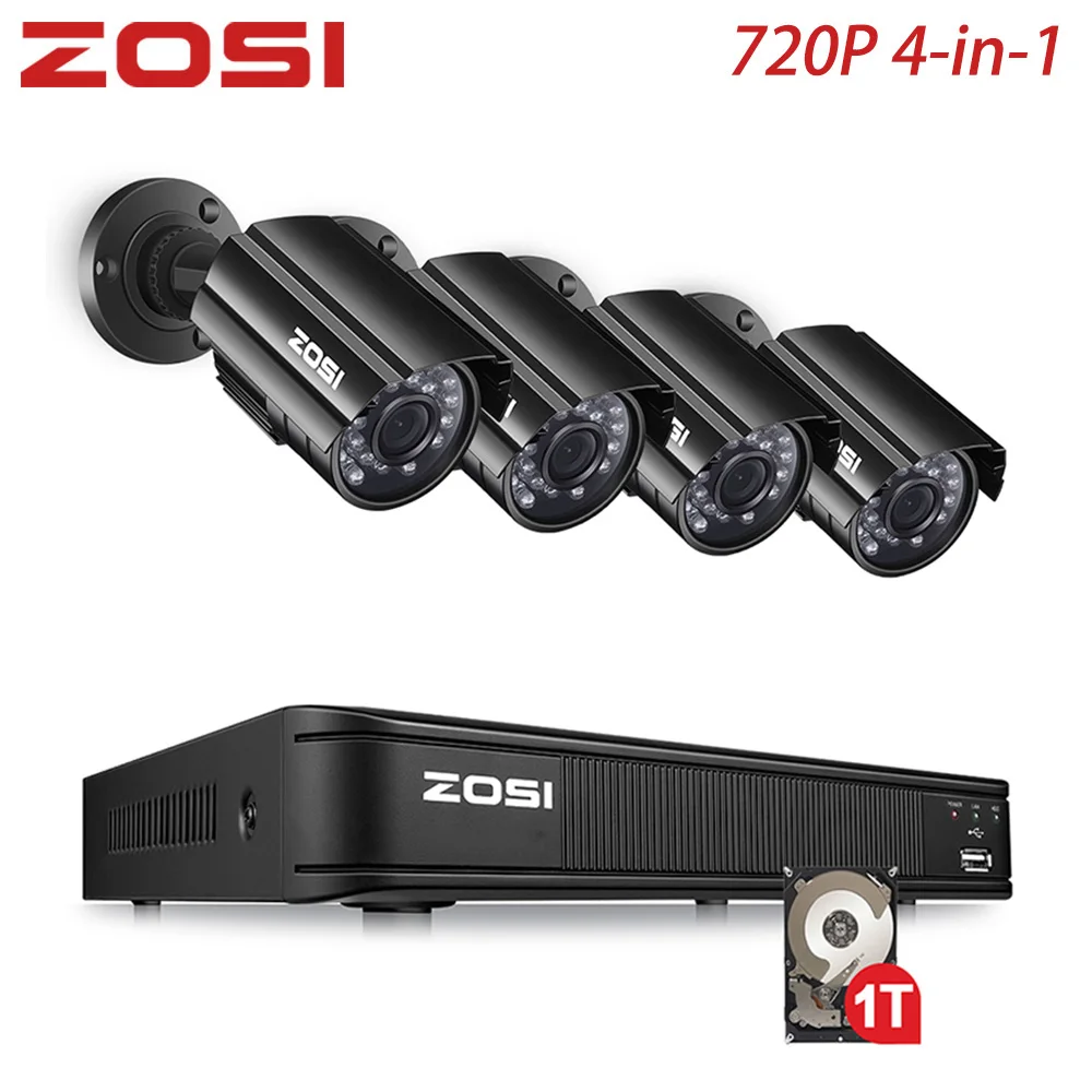 

ZOSI 8CH 720P TVI CVI AHD CVBS 4-in-1 DVR Video Surveillance System and Outdoor Fixed Security Cameras with Easy Remote