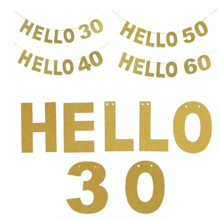 CHZLL Золотая бумага Hello 30 40 50 60 С Днем Рождения Украшения Баннер ткань мальчик девочка вечерние дети Взрослый день рождения украшения