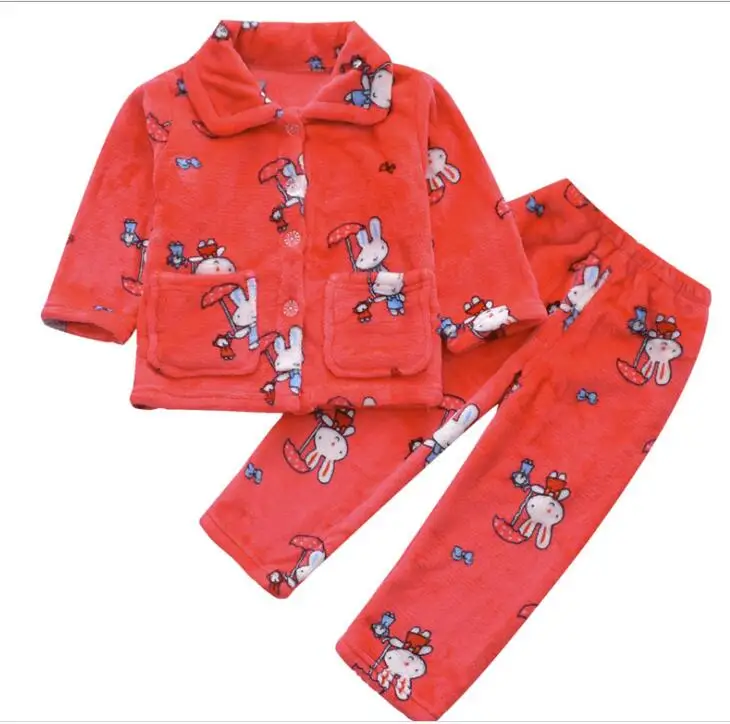 Red Rabbit Pajama Pijama infantil inverno; детский пижамный комплект из кораллового флиса; пижама с принтом для маленьких мальчиков и девочек; детская фланелевая одежда для сна; пижамы для младенцев - Цвет: Red Rabbit Pajama