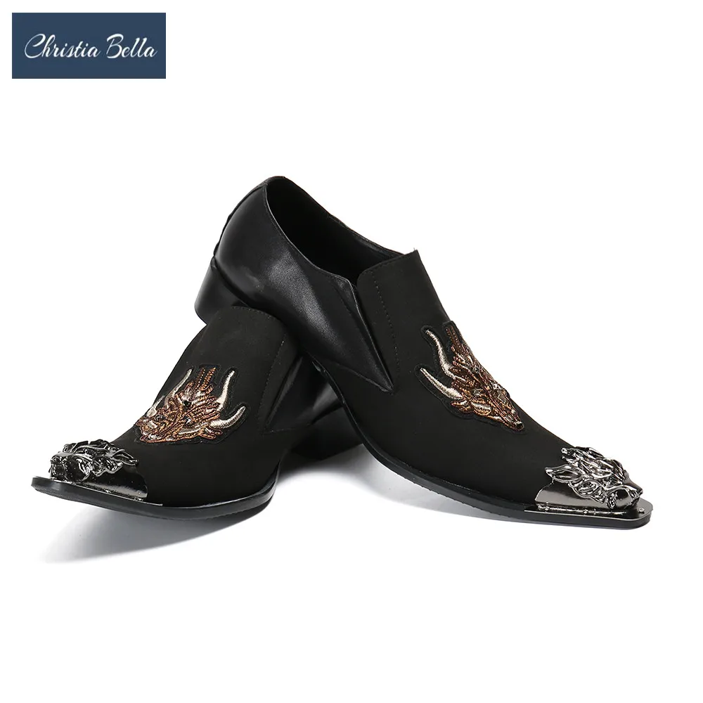 

Christia Bella Men Business leather Shoes Brand Designer Slip-on Oxford Shoes for Men Exquisite Dragon Embroidery Shoes