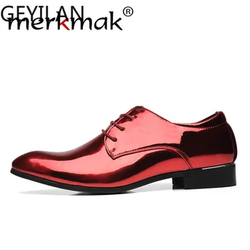 

Glossy Men Oxfords Leather Shoes Trend British Male Lace Up Casual Dress Shoe Larger Size 37-48 Comfortable Men's Flats