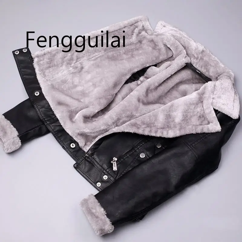 FENGGUILAI/осенне-зимняя кожаная куртка женские шубы из искусственного меха женские тонкие короткие мотоциклетные байкерские куртки Базовая теплая плюшевая верхняя одежда