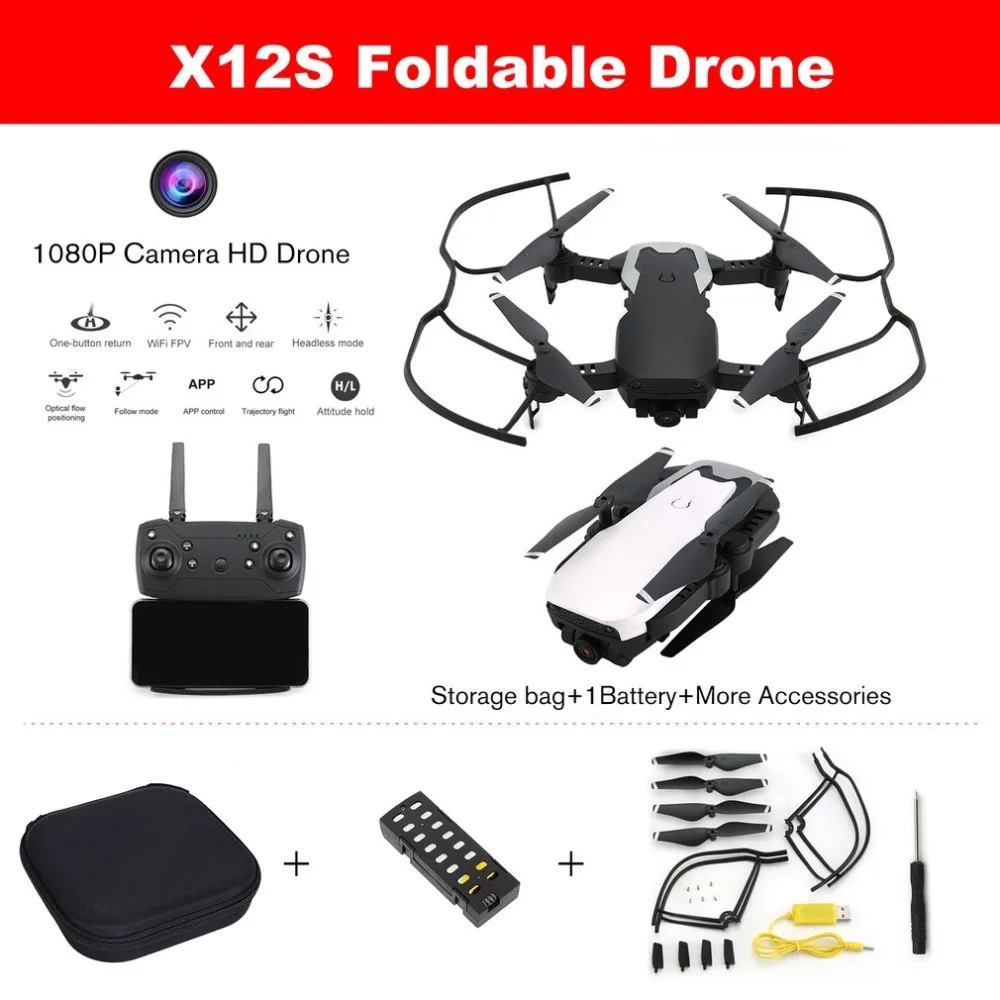 Дрон X12S с камерой 1080P HD 4 оси оптического потока WiFi FPV Дрон RC самолет удержание высоты RC вертолет+ 3,7 V 1000mAh