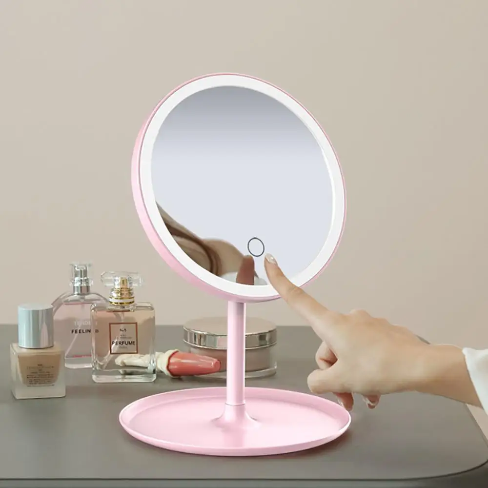 Miroir De Maquillage Led Avec Lumière Faciale, Avec Rangement, Lumière  Rotative De Bureau, Variateur Réglable, Usb, Cosmétique - Miroirs De  Maquillage - AliExpress