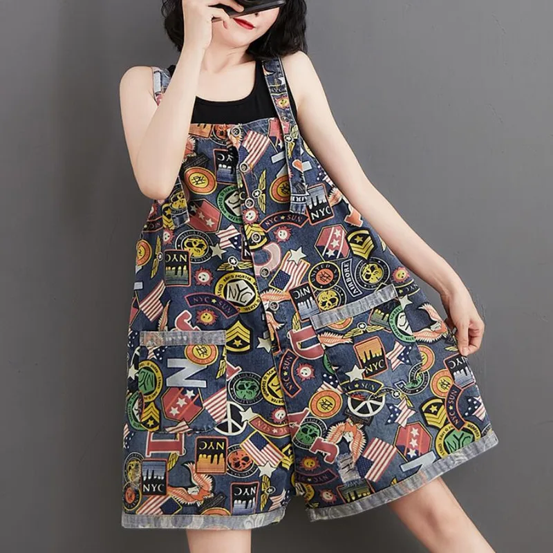 

Женский джинсовый комбинезон, винтажный комбинезон в стиле преппи, с принтом, на бретелях, модель s945 на лето, 2021