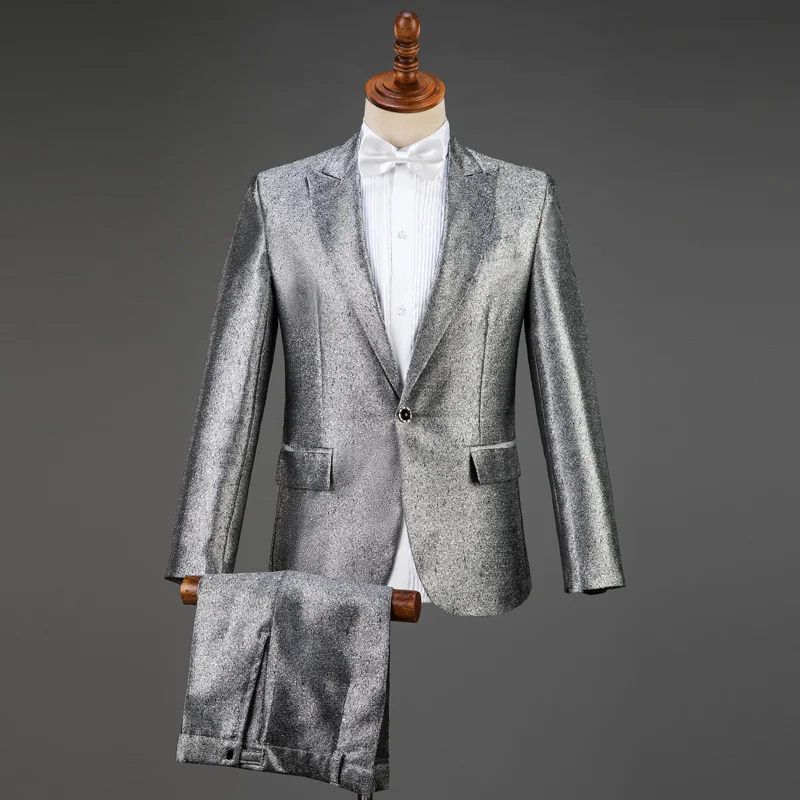silver Цветной мужской костюм с блестками с галстуком-бабочкой, мужские костюмы, модные блестящие мужские костюмы, 3 предмета, костюм жениха для вечеринки, выпускного, сценический костюм - Цвет: silver