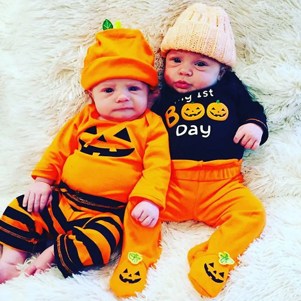 

Halloween 3PCS Newborn Baby Boy Girl Clothes Sets Tops Romper+Pants Hat Outfit Clothes Set