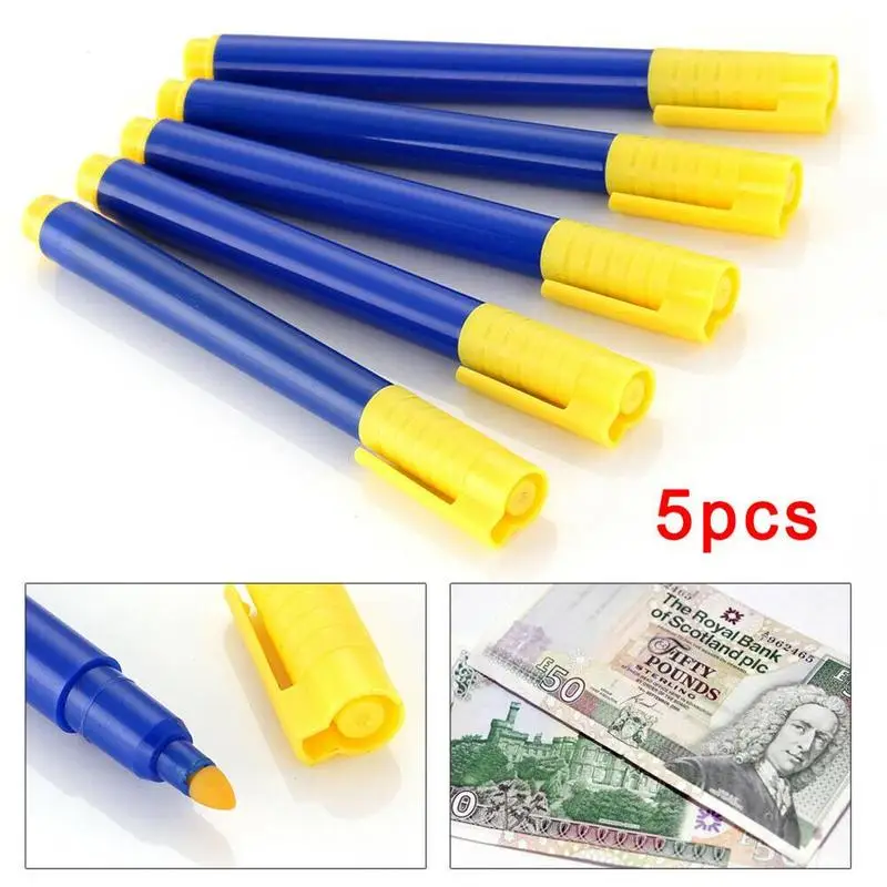 5pcs/bag Watermark Money Checker Pen Cash Handling Counterfeit Note Pens Banknote Tester Pen