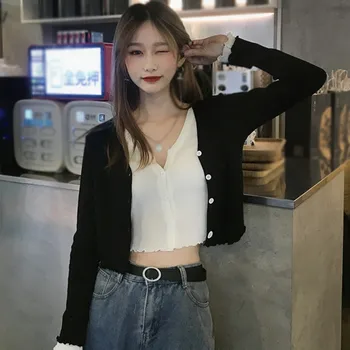 

Autumn New Patchwork Women Cardigans 2020 Fashion Slim Ladies Knitted Sweater Long Sleeve Fake Two-piece Coat Tops
